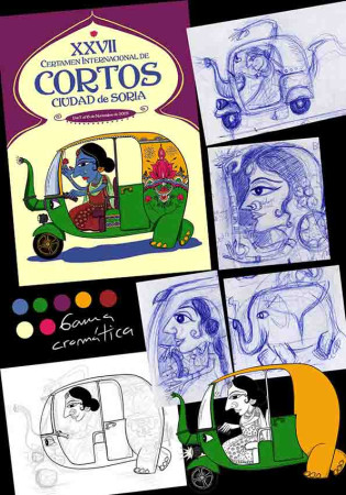 Bocetos y cartel Certamen Internacional de Cortos Ciudad de Soria 2025